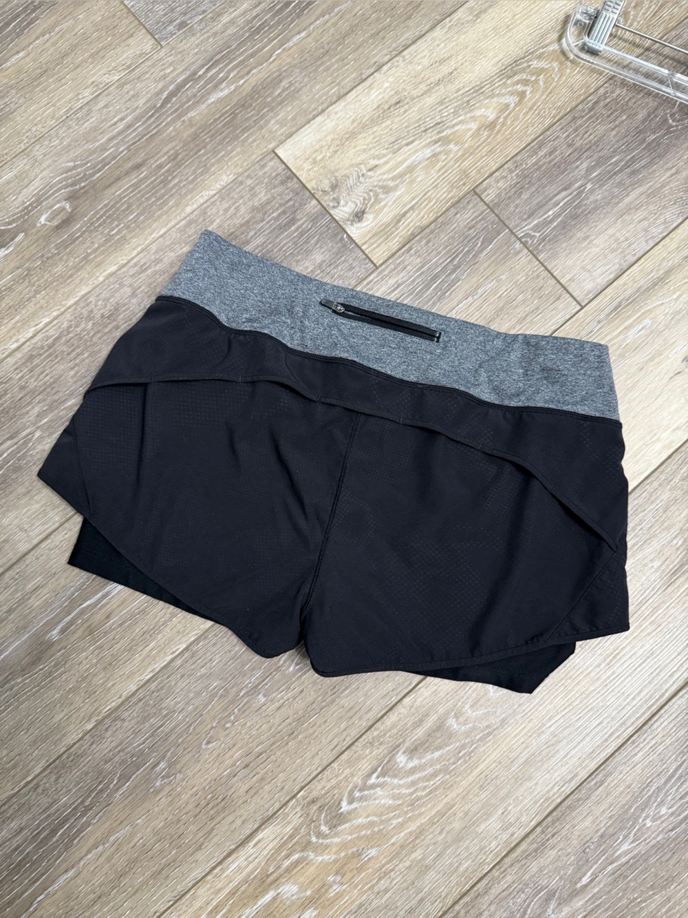 MPG Black Athletic Shorts with Gray Waistband and Zip Pocket
